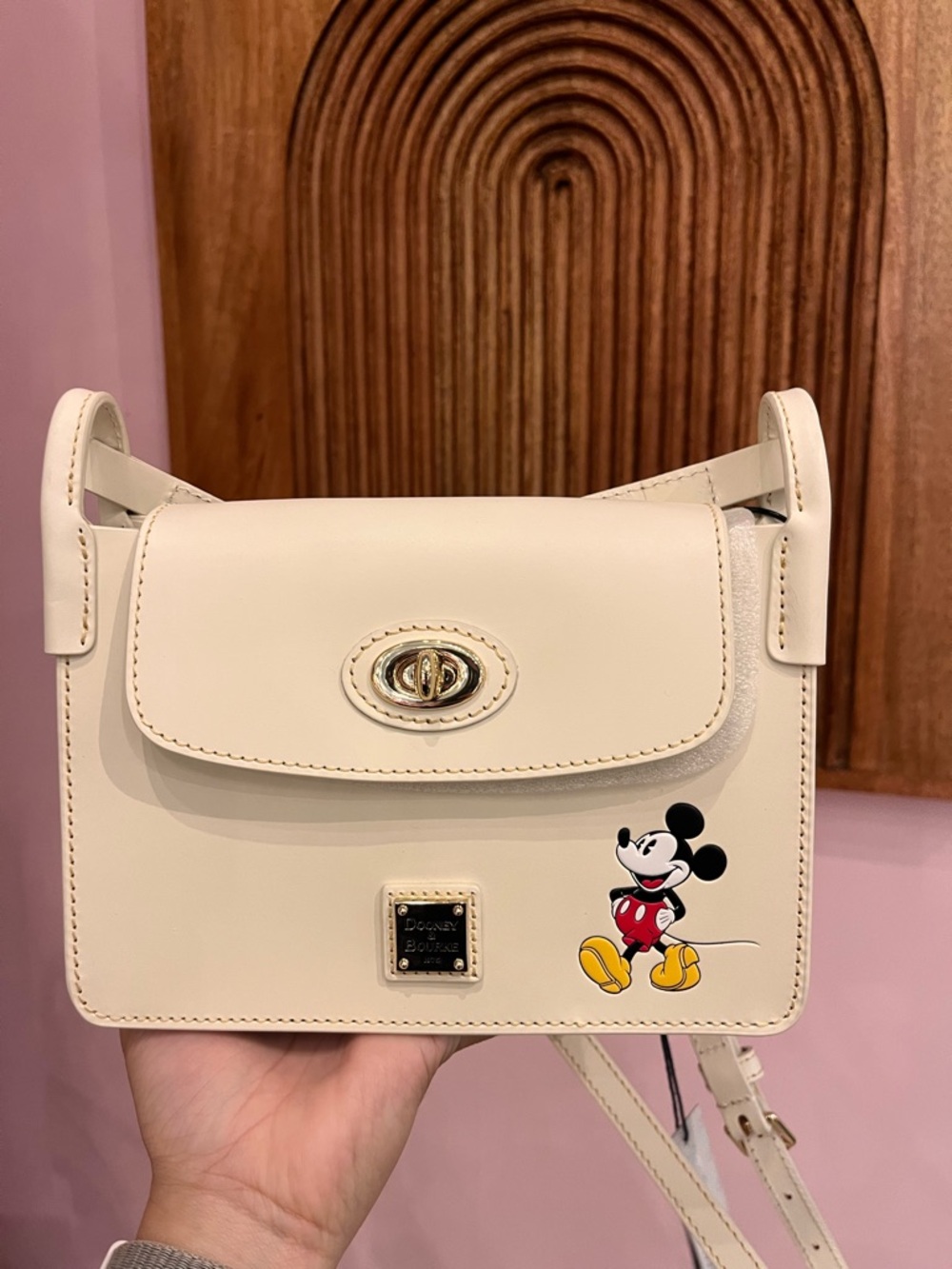 Dooney & Bourke Cream Leather Mickey Mouse Crossbody